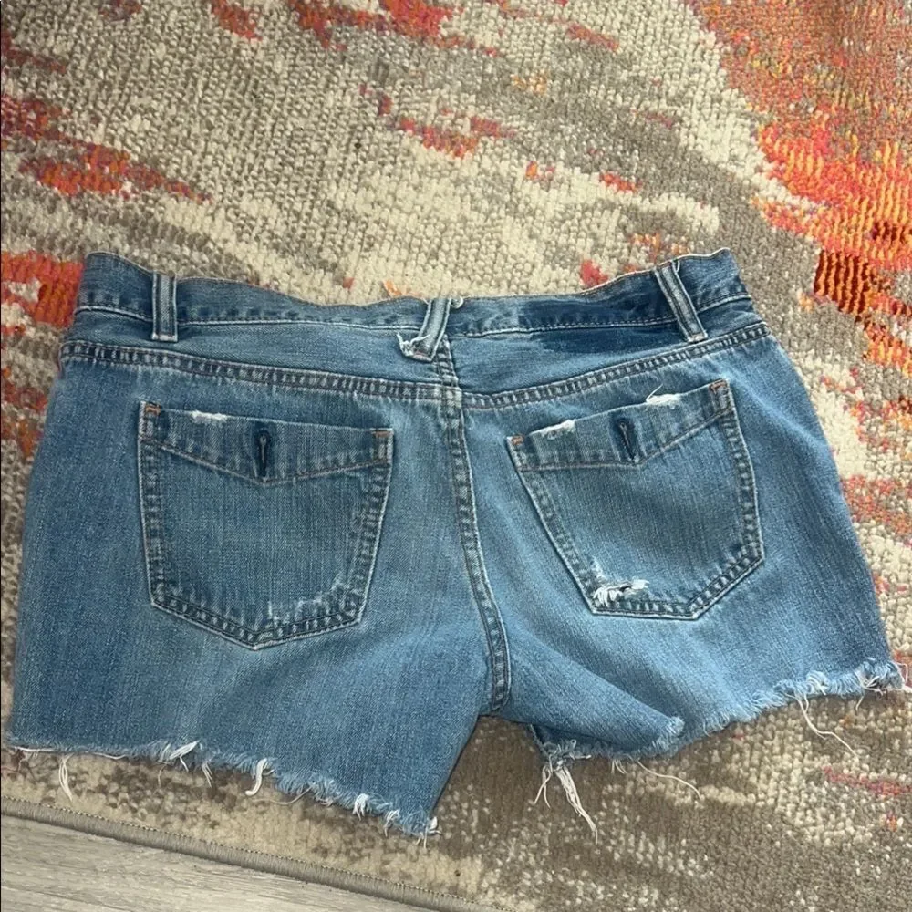 Blue Jean Shorts with Frayed Hem and Two-Tone Design